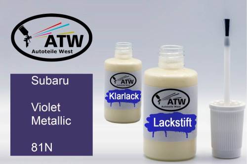 Subaru, Violet Metallic, 81N: 20ml Lackstift + 20ml Klarlack - Set, von ATW Autoteile West.